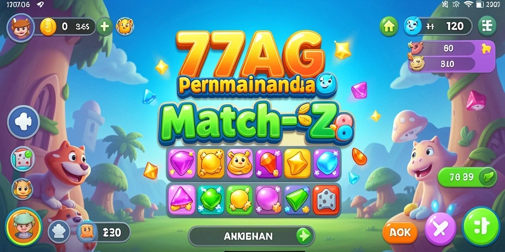 Screenshot permainan 77AG menampilkan gameplay seru dengan elemen match-3.