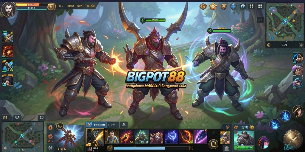 Screenshot utama BIGPOT88 menampilkan pertempuran epik antara karakter di dunia MMORPG.