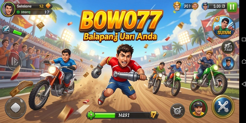 Screenshot BOWO77 menampilkan aksi balapan yang mendebarkan dan kendaraan kustom.