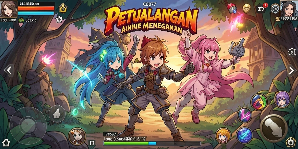 Tangkapan layar gameplay C0077 menampilkan karakter anime yang beraksi di medan perang.
