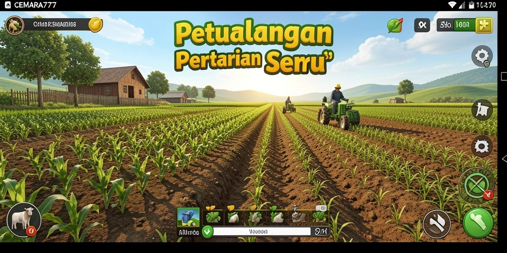 Screenshot gameplay CEMARA777 menampilkan aktivitas bertani yang realistis.