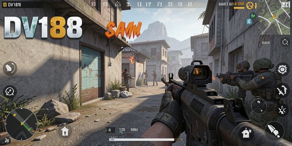 Tangkapan layar gameplay seru dari DV188 dengan aksi tembak menembak.