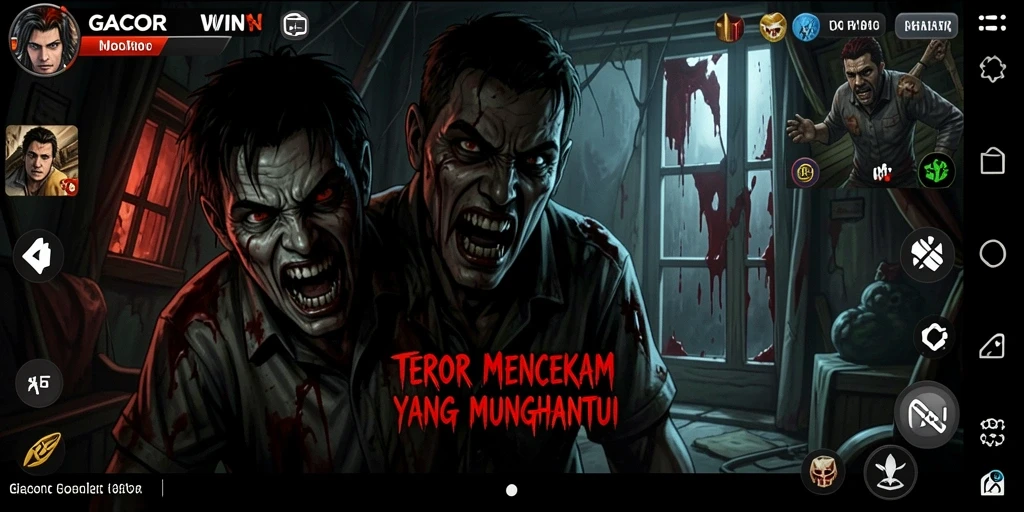 Screenshot gameplay GACORWIN menampilkan suasana mencekam dan aksi seram.