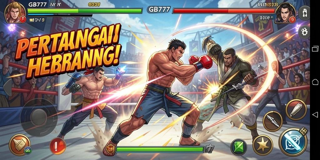 Screenshot GB777 menunjukkan pemain bertarung dengan serangan spektakuler.
