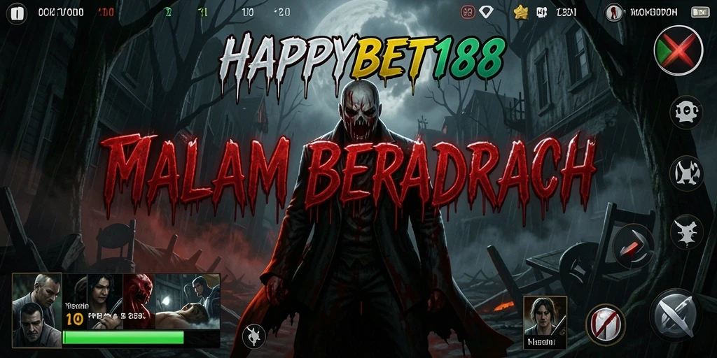 Tampilan gameplay HAPPYBET188 dengan suasana menyeramkan dan monster malam.