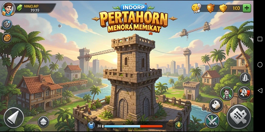 Screenshot INDORP menampilkan aksi seru dalam pertahanan tower.