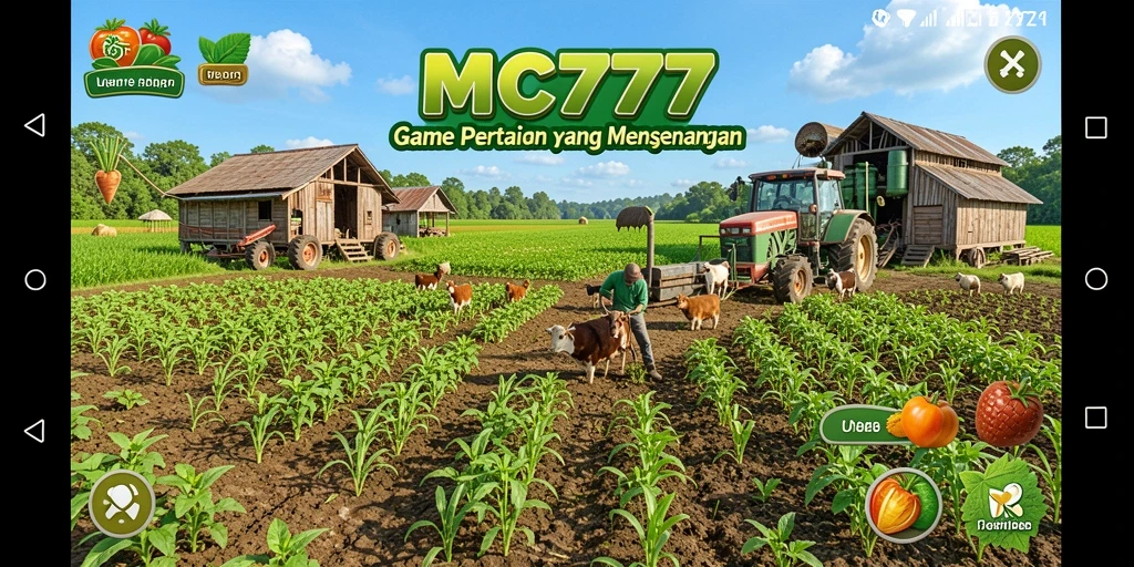 Screenshot gameplay dari MC777 yang menunjukkan aktivitas bertani.