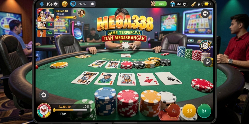 Tampilan menarik dari gameplay MEGA338 yang penuh aksi Poker.