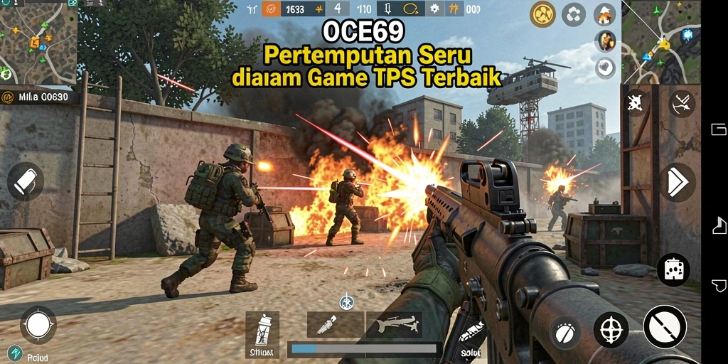 Tangkapan layar utama OCE69 menunjukkan aksi pertempuran yang mendebarkan dalam game TPS.