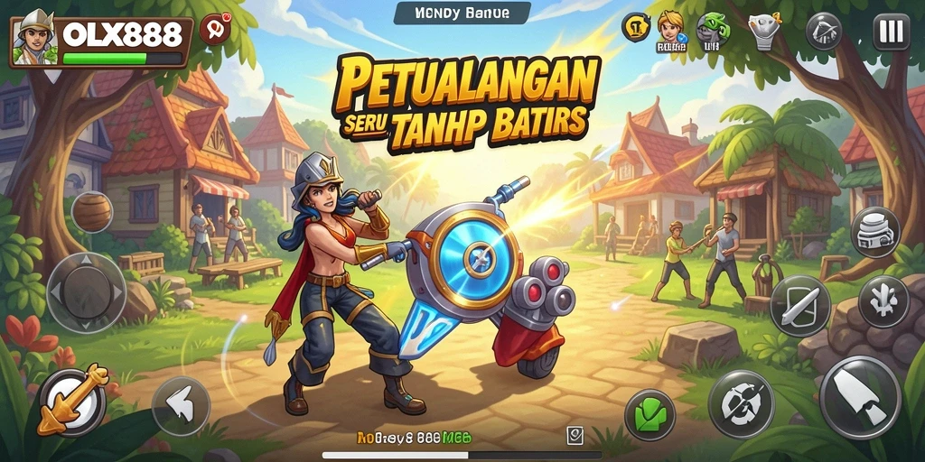 Screenshot gameplay OLX888 yang menunjukkan petualangan seru di dunia yang penuh warna.