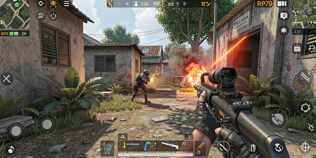 Tampilan screenshot utama RP79 dengan gameplay FPS yang mendebarkan.