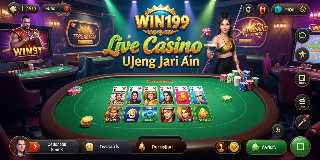 Screenshot gameplay WIN199 menunjukkan suasana kasino yang hidup dan mendebarkan.