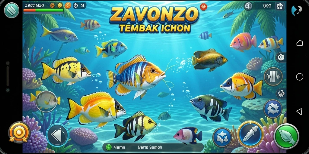 Gameplay seru ZAVONZO yang penuh dengan aksi tembak ikan.